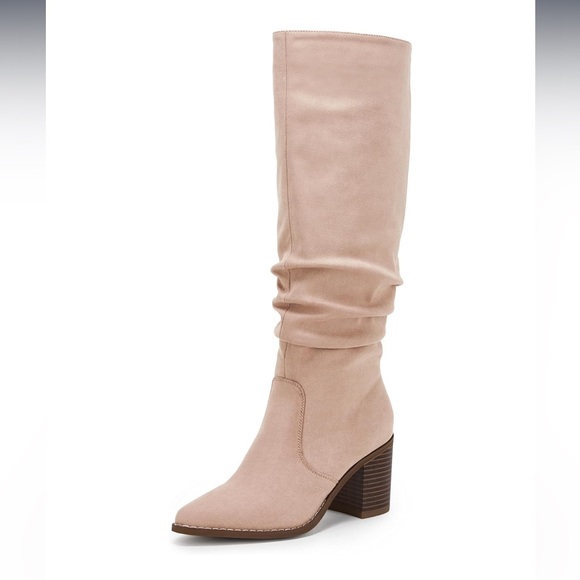 Huiyuzhi Womens Pointed Toe Mid Chunky Heel Knee High Boots - Picture 2 of 4